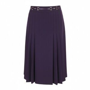 Vintage 70s/80s Celine Paris Wool Pleated Skirt Size 42 M Purple Logo Horsebit